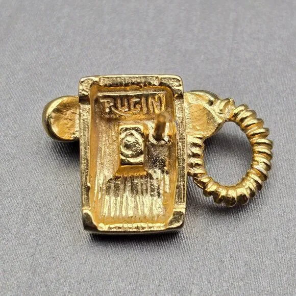 VTG Rugin Gold Tone Retro Push Button Telephone Tie Clip & Pin Set - Picture 3 of 4